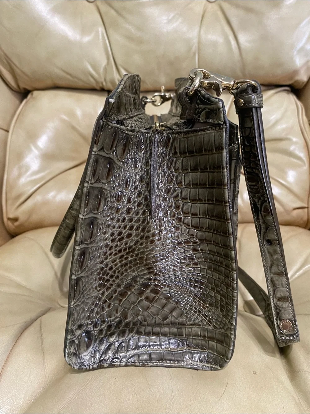 LKNW Brahmin Olive Green Greta Satchel w/Strap Melbourne Leather - Picture 8 of 14